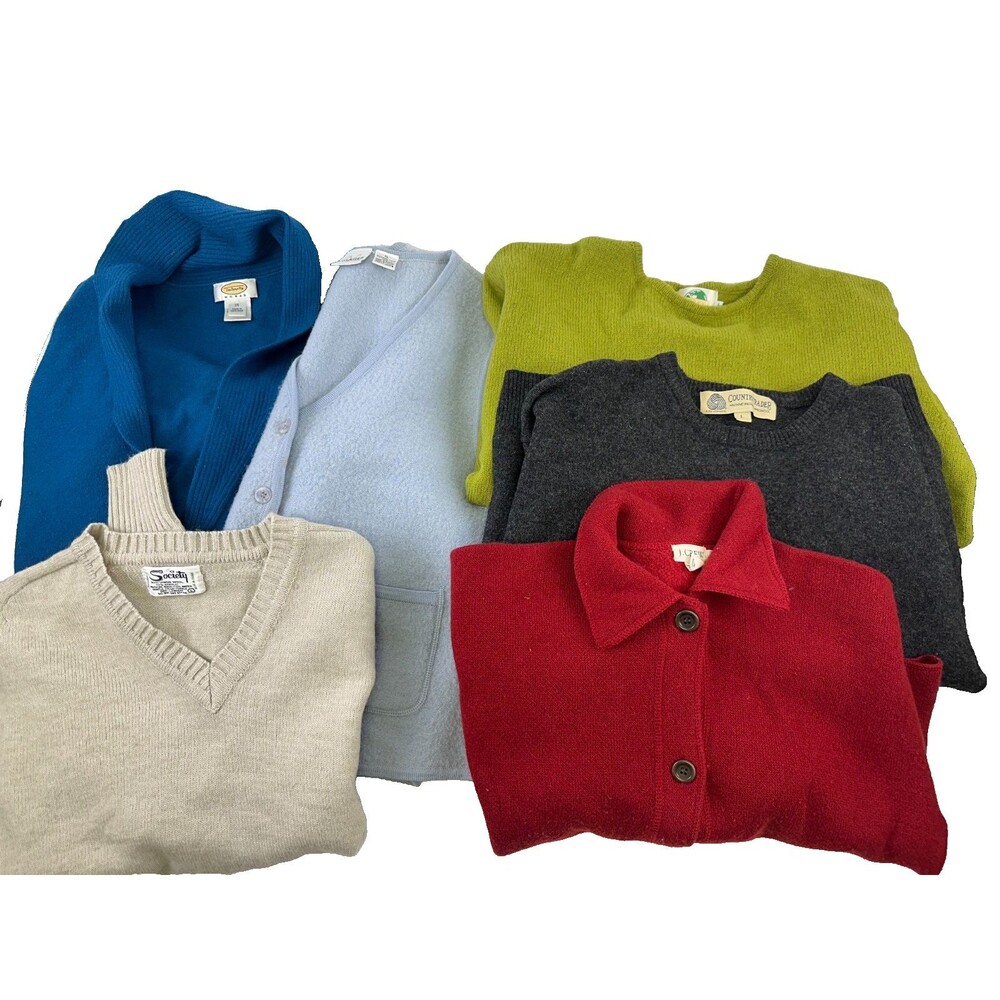 Lambs Wool Sweaters Lot of 6 AS IS Blue Red J Crew Talbots Liz Country Traders